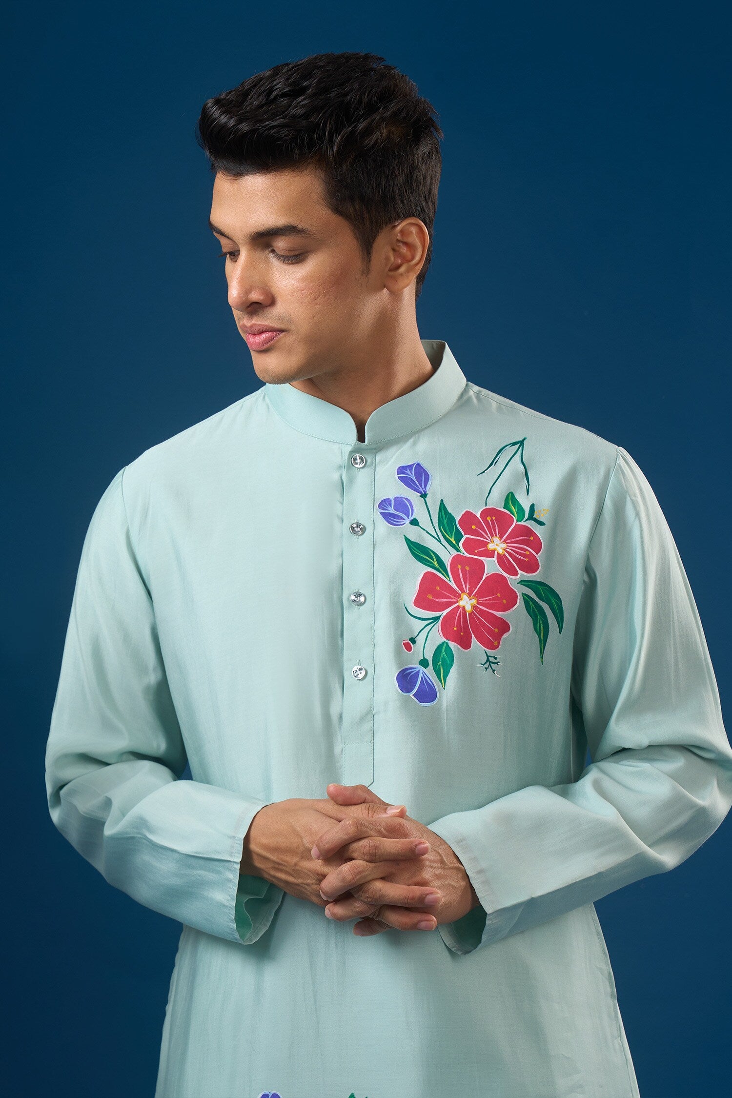 Sky Blue Floral Printed Kurta Set