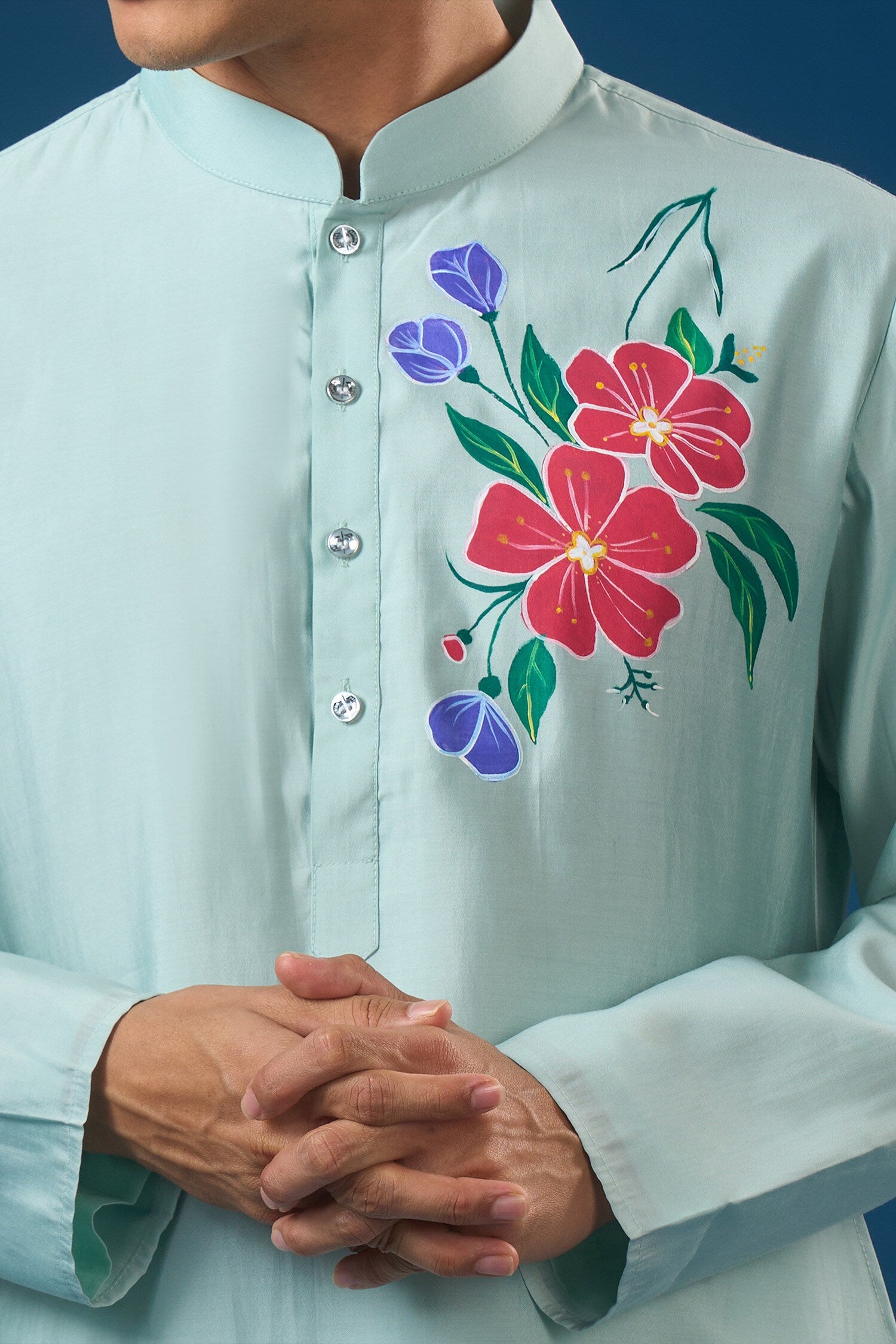 Sky Blue Floral Printed Kurta Set