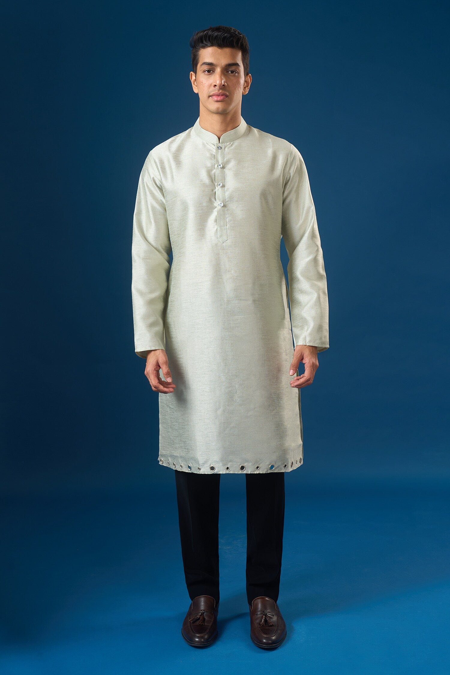 Sage Green Mirror Embroidered Kurta-Bundi Set