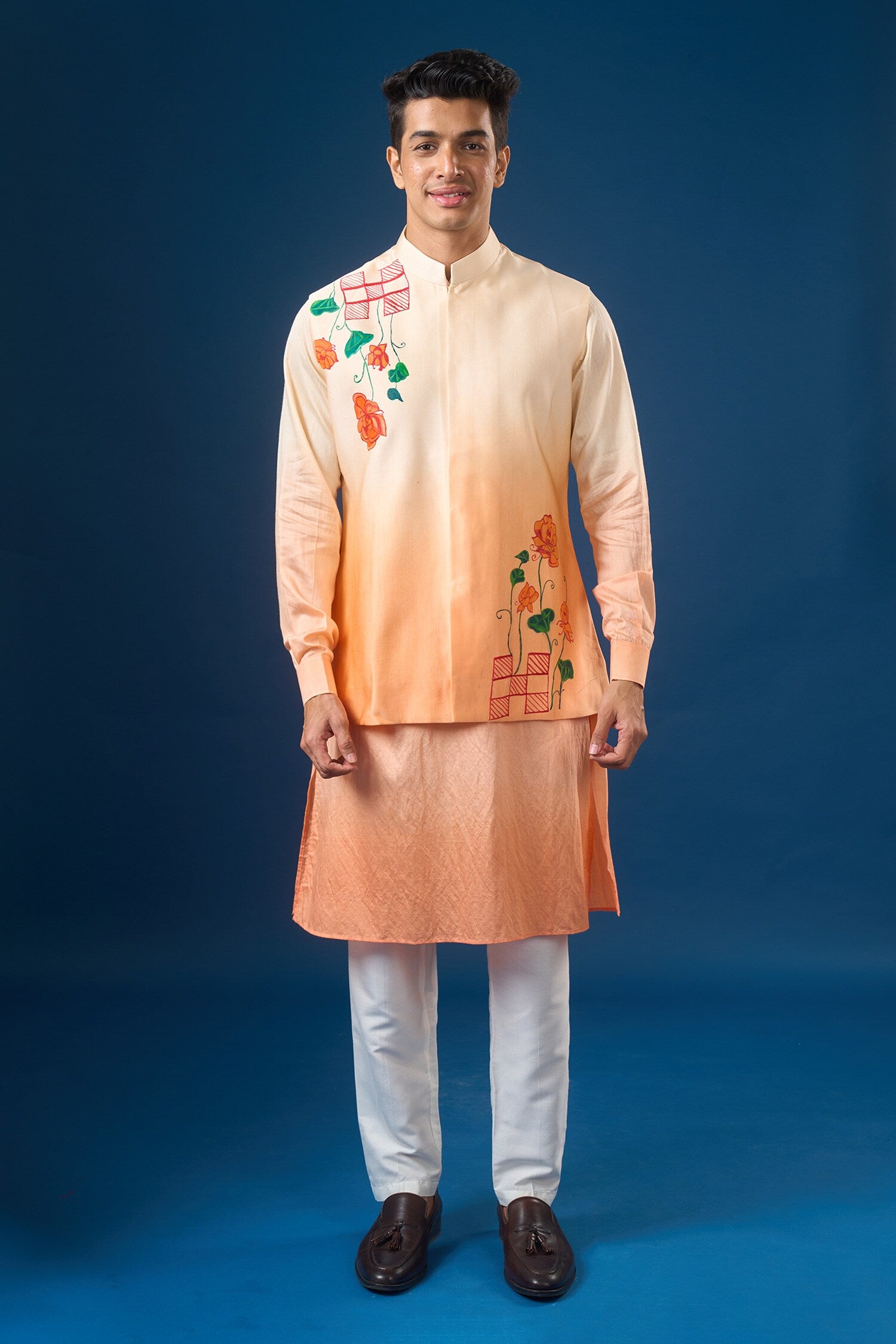 Peach Ombre Kurta-Bundi Set