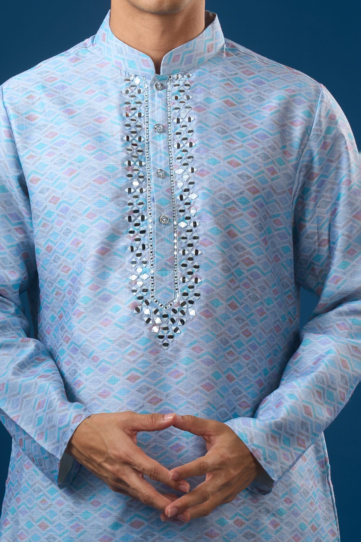 Sky Blue Mirror Embroidered Kurta Set