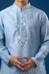 Sky Blue Mirror Embroidered Kurta Set