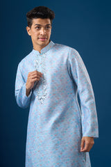 Sky Blue Mirror Embroidered Kurta Set