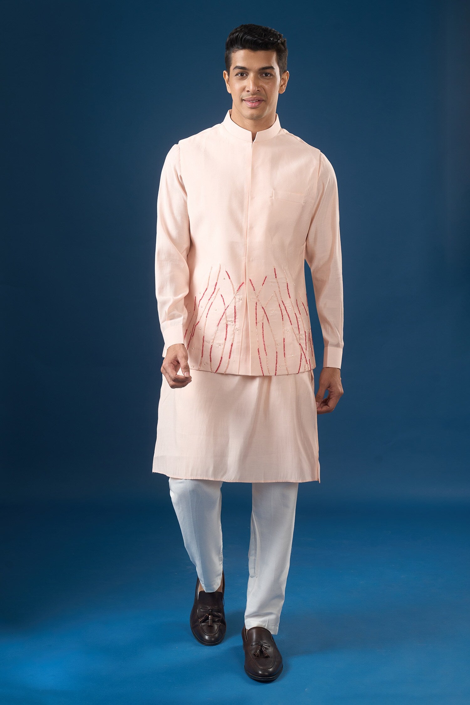 Pink Embroidered Kurta-Bundi Set