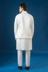 Off White Embroidered Kurta-Bundi Set