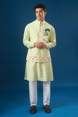 Pista Green Embroidered Kurta-Bundi Set