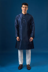 Royal Blue Embroidered Kurta-Bundi Set