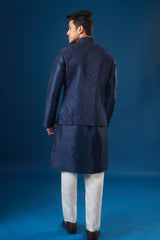 Royal Blue Embroidered Kurta-Bundi Set