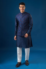 Royal Blue Embroidered Kurta-Bundi Set