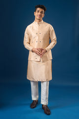 Peach Mirror Embroidered Kurta-Bundi Set