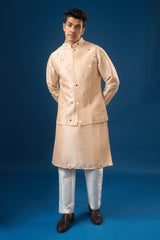 Peach Mirror Embroidered Kurta-Bundi Set