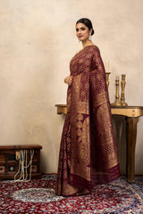 Maroon Pure Silk Banarasi Handloom Saree
