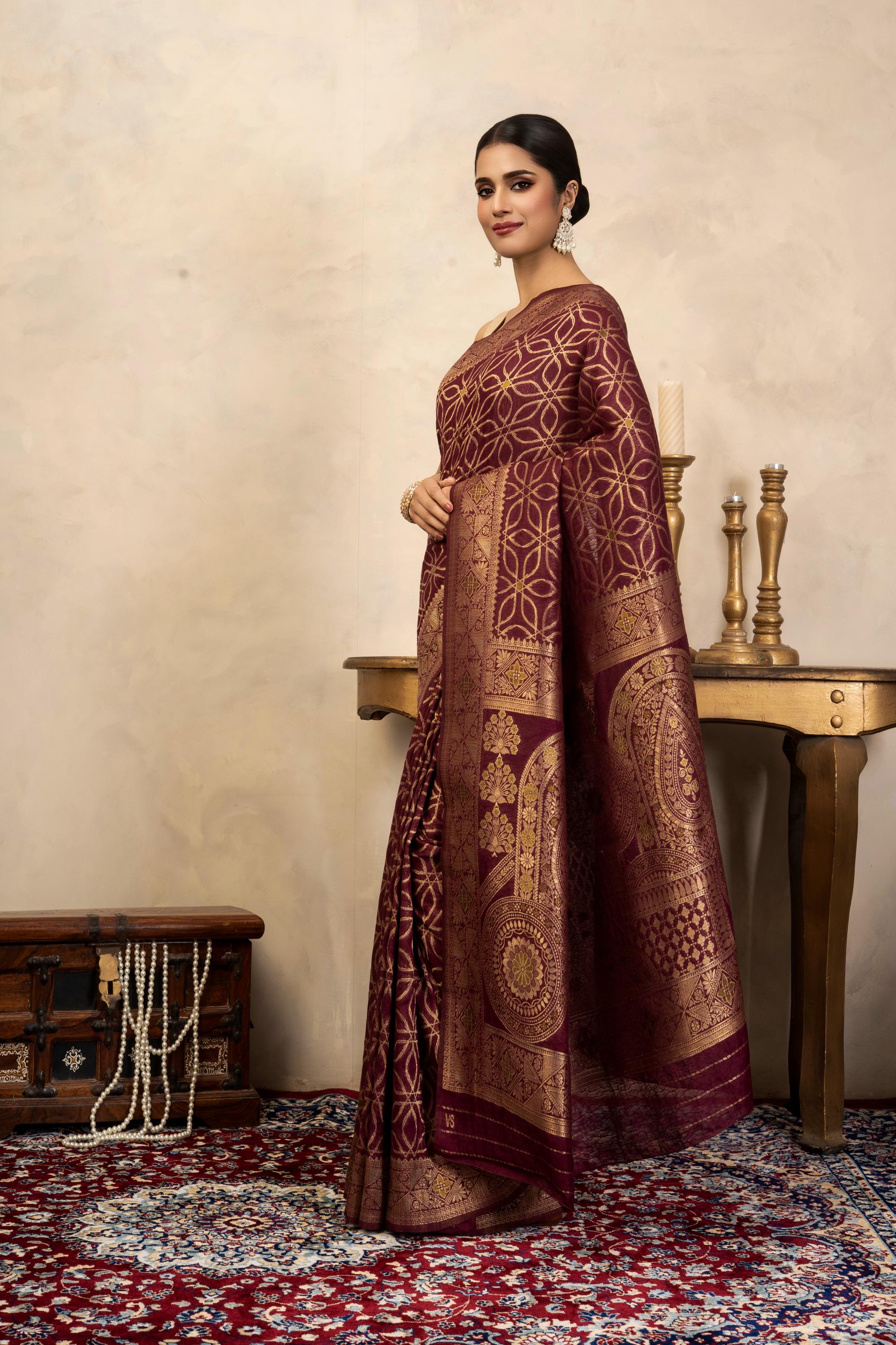Maroon Pure Silk Banarasi Handloom Saree