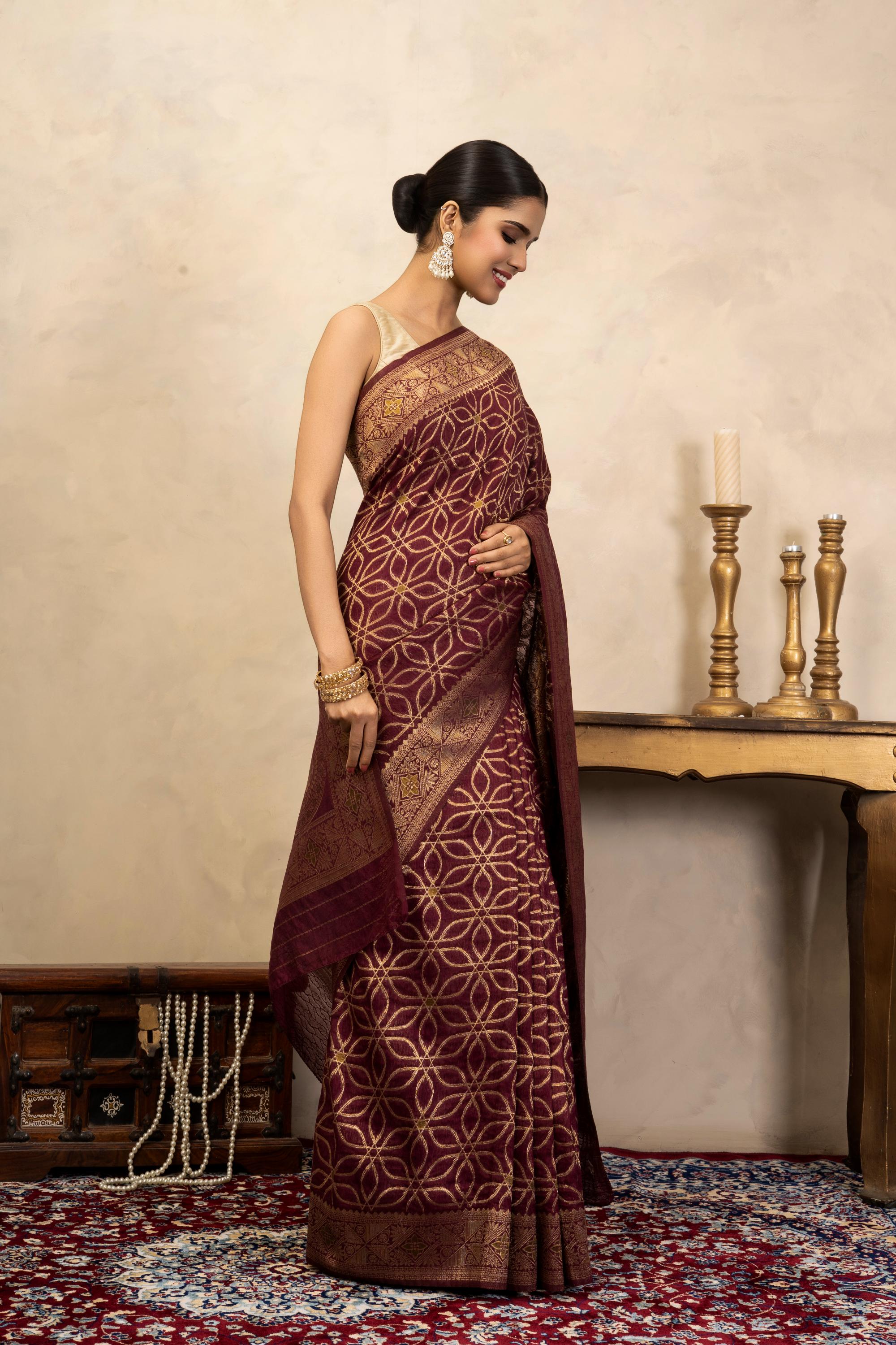 Maroon Pure Silk Banarasi Handloom Saree