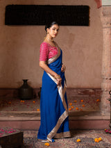 Royal Blue Pure Georgette Handloom Gota Patti Saree