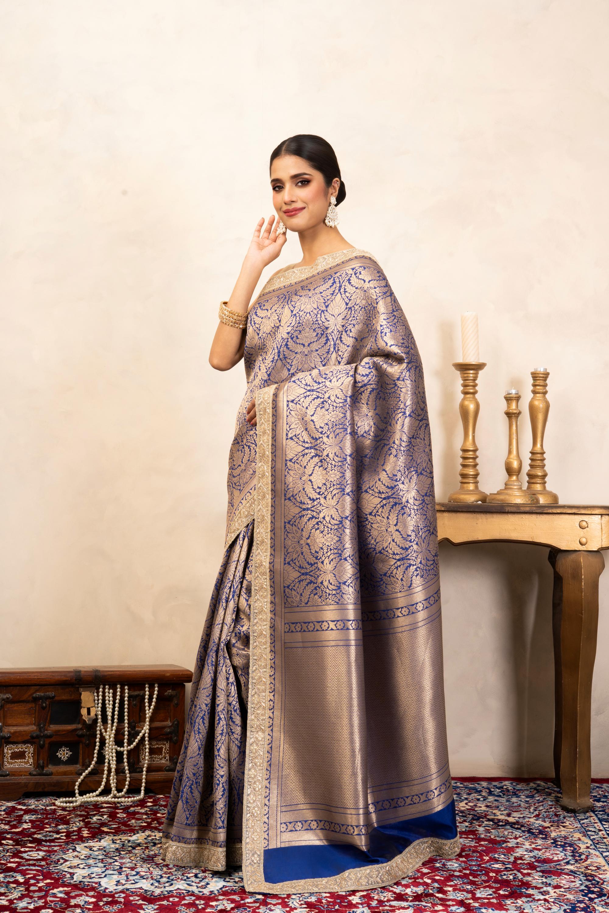 Blue Pure Katan Silk Brocade Banarasi Handloom Saree