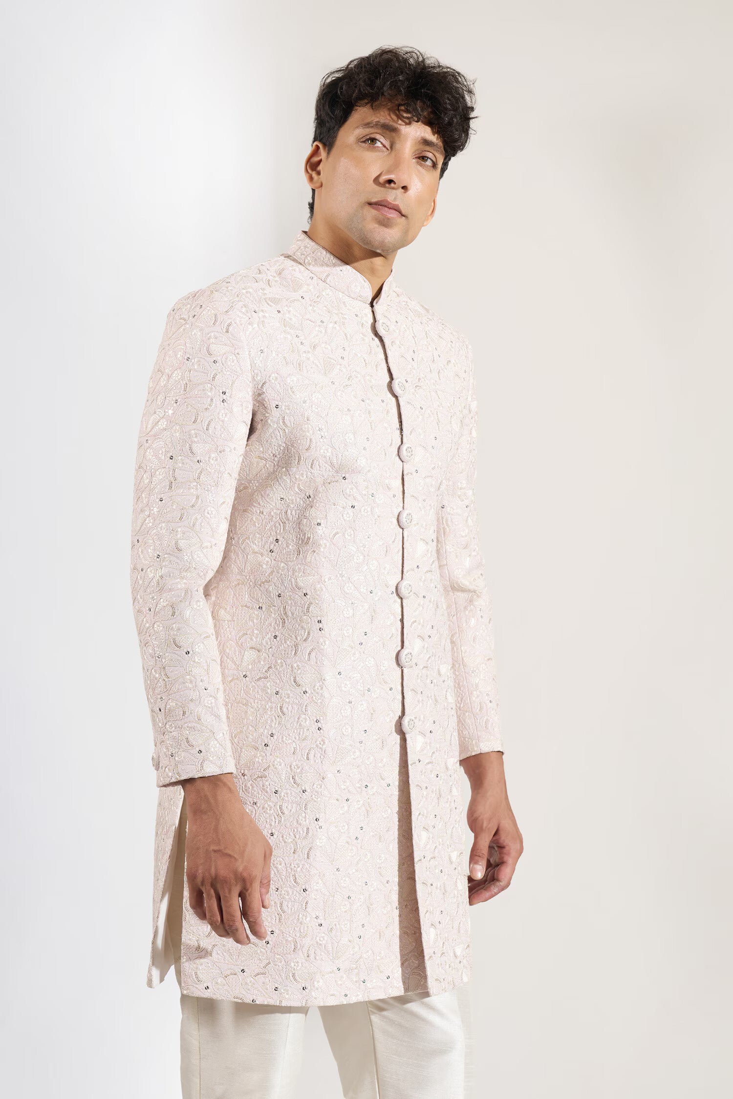 Blush Pink Embroidered Achkan Set
