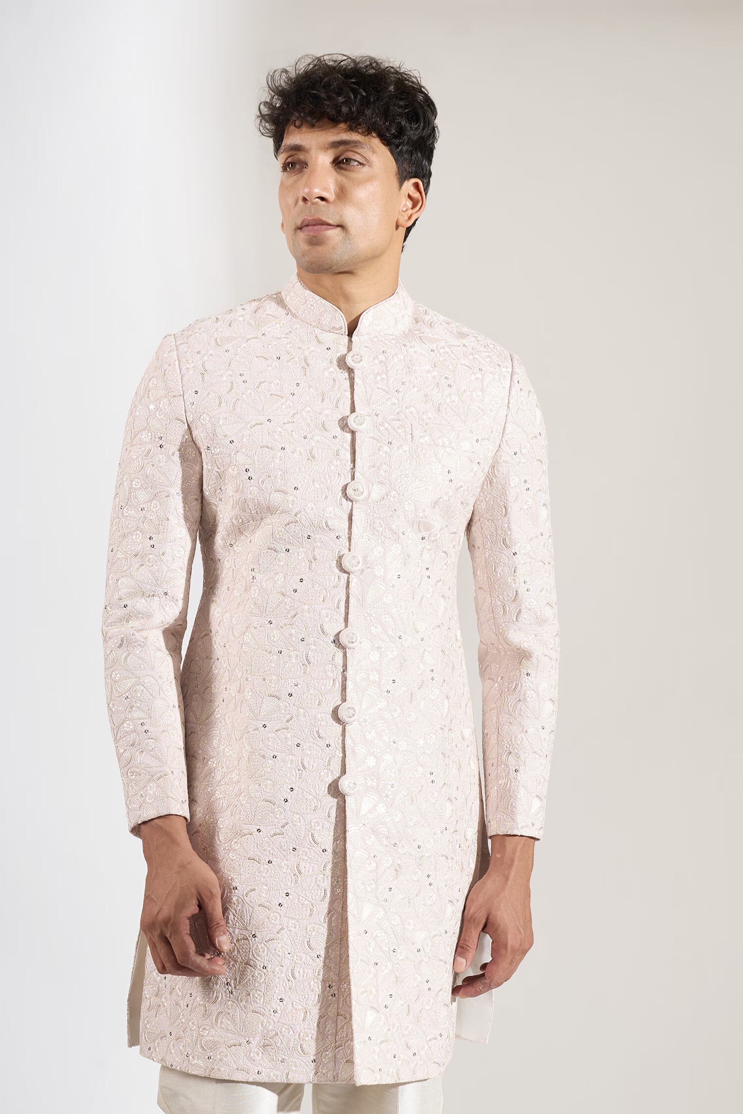 Blush Pink Embroidered Achkan Set