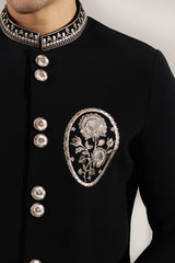 Black Embroidered Achkan