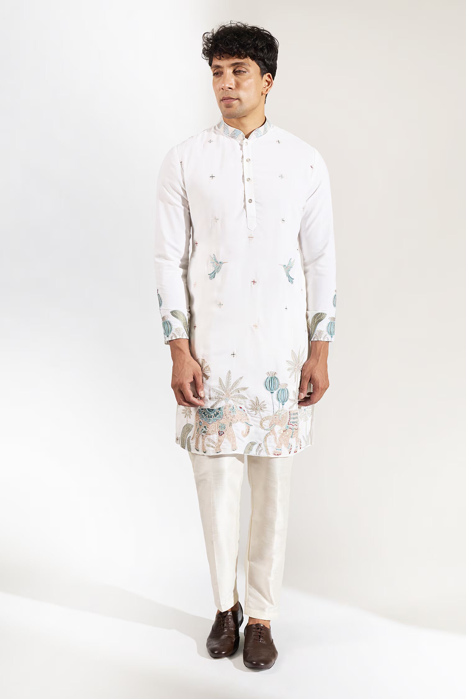 Off White Embroidered Kurta Set