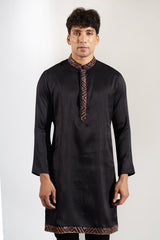 Dark Blue Embroidered Kurta-Jacket Set