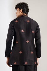 Dark Blue Embroidered Kurta-Jacket Set