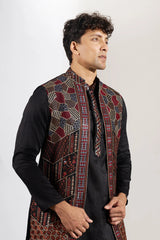 Dark Blue Embroidered Kurta-Jacket Set