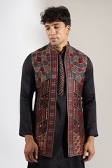 Dark Blue Embroidered Kurta-Jacket Set