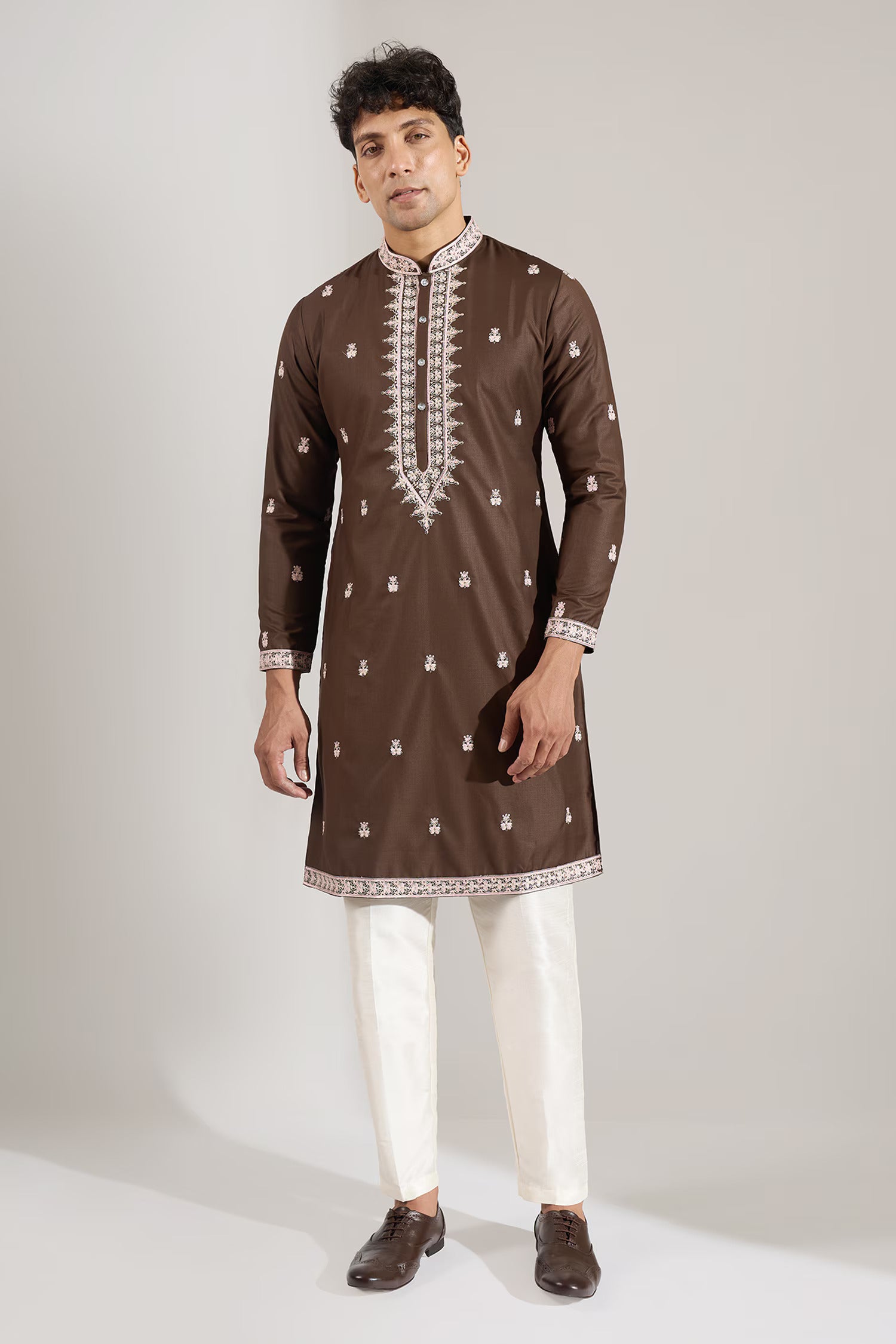Brown Embroidered Kurta Set