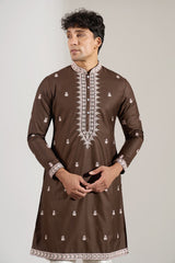 Brown Embroidered Kurta Set