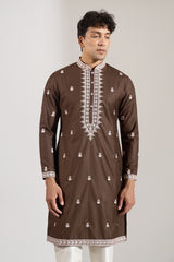 Brown Embroidered Kurta Set