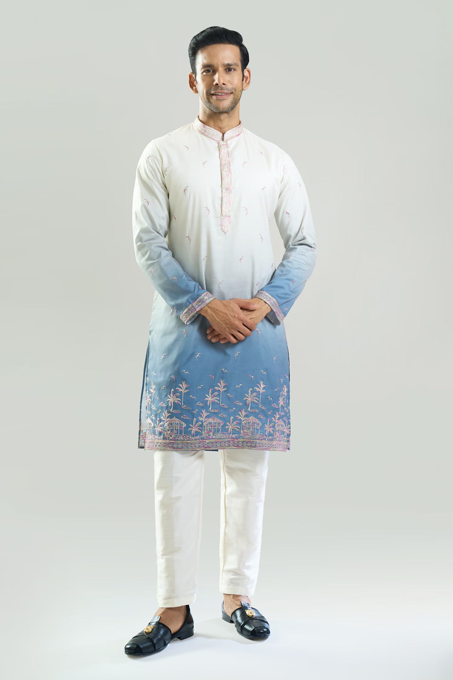 Blue Ombre Embroidered Kurta Set