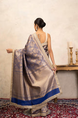 Blue Pure Katan Silk Brocade Banarasi Handloom Saree