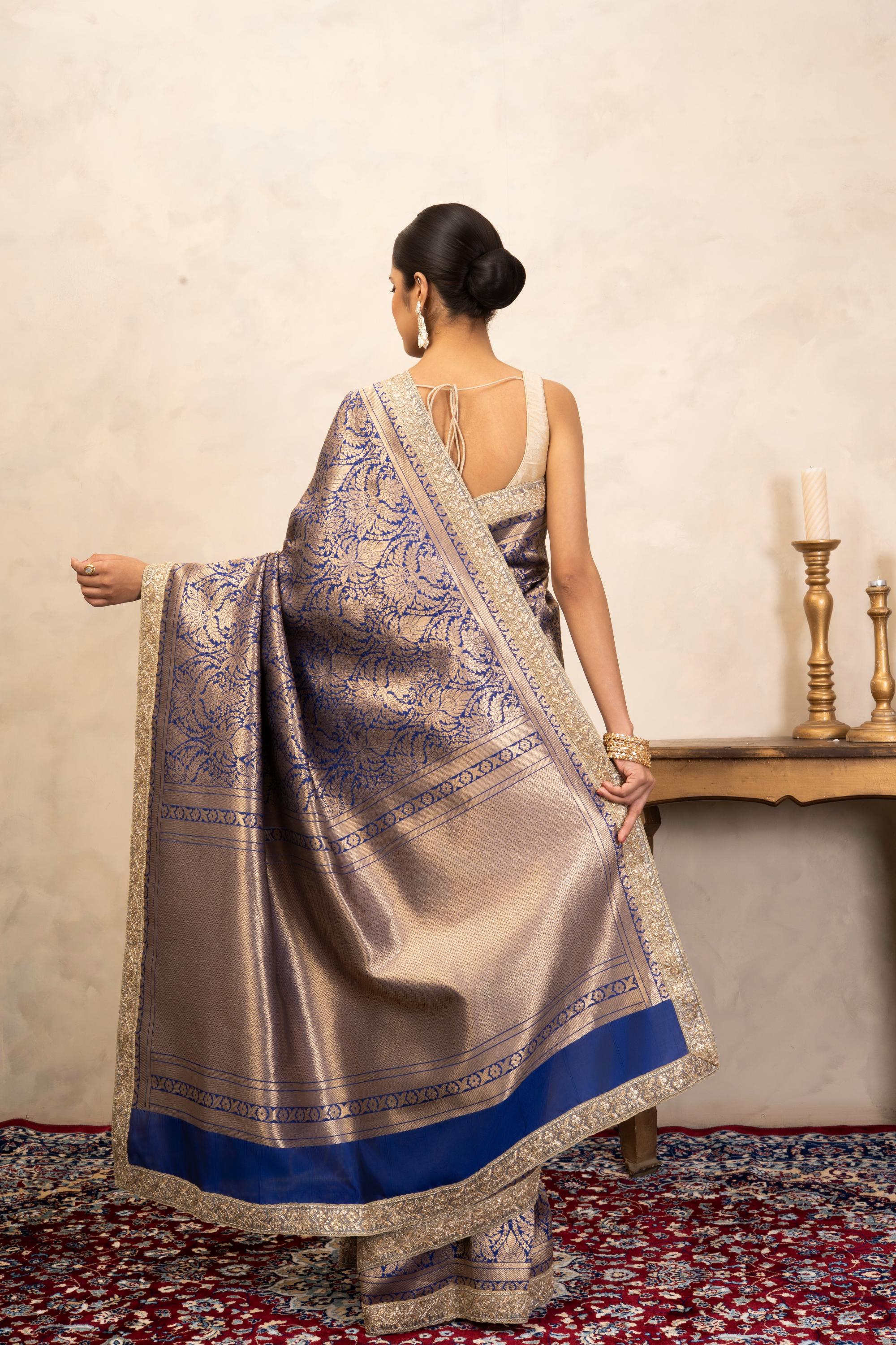 Blue Pure Katan Silk Brocade Banarasi Handloom Saree