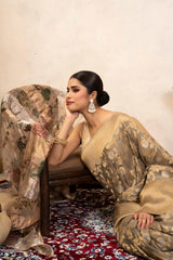 Grey Pure Katan Silk Banarasi Handloom Saree