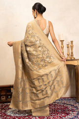 Grey Pure Katan Silk Banarasi Handloom Saree