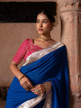 Royal Blue Pure Georgette Handloom Gota Patti Saree