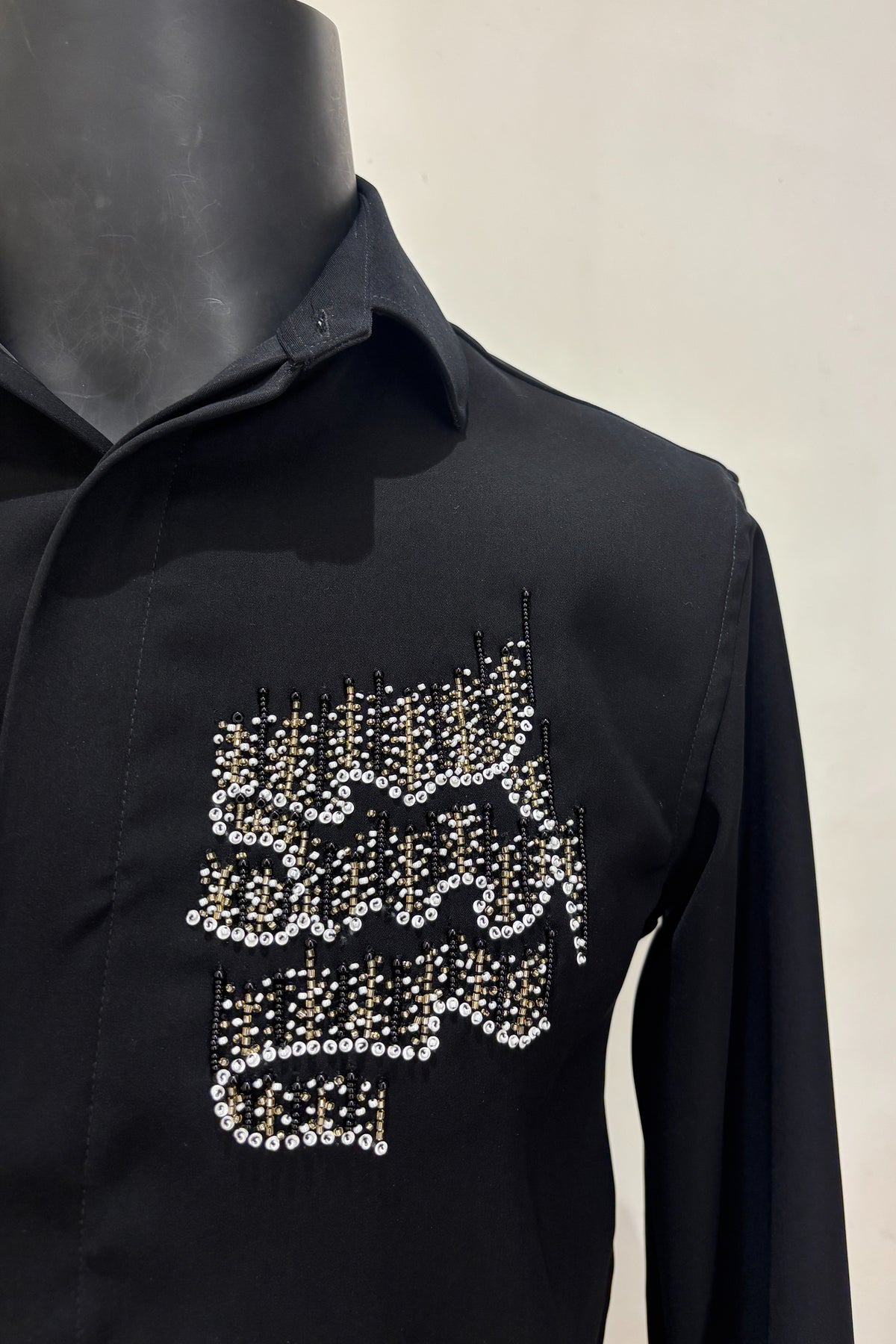 Resonance — Black Hand Embroidered Armani Fabric Shirt