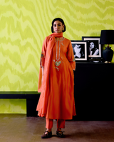 Rust Orange Side Panelled A-Line Kurta Set