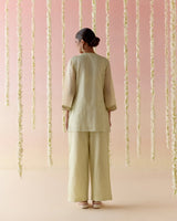 Lime Glory Tissue Kurta with Flared Pants & Dupatta - Set of 3