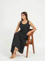 Black Pinstripe A-Line Maxi Dress