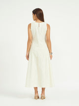 White Pinstripe A-Line Maxi Dress