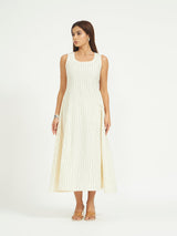 White Pinstripe A-Line Maxi Dress