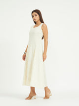 White Pinstripe A-Line Maxi Dress