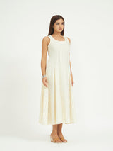 White Pinstripe A-Line Maxi Dress