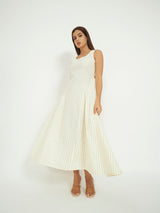 White Pinstripe A-Line Maxi Dress