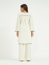 White Pinstripe Co-ord Set with Scalloped Hem