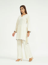 White Pinstripe Co-ord Set with Scalloped Hem