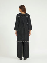 Black Pinstripe Co-ord Set with Scalloped Hem