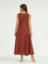 Rust Pinstripe A-Line Maxi Dress